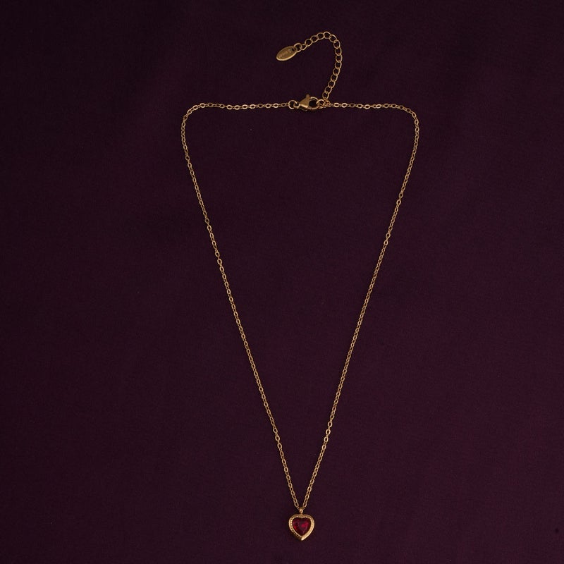 PALMONAS Red Emerald Heart Pendant Necklace for Women - Waterproof & Anti-Tarnish - Image 4